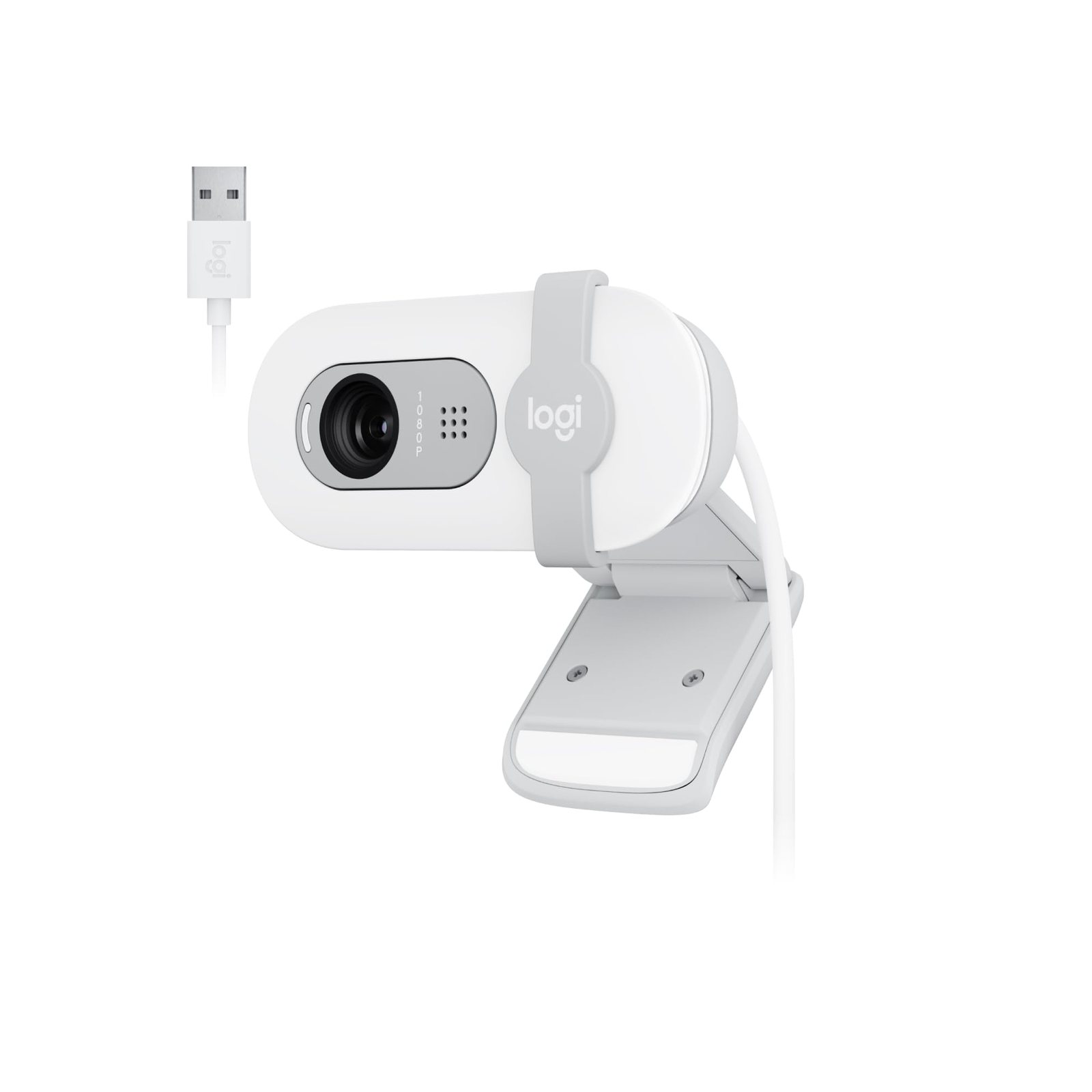 Webcam Full HD Logitech Brio 100 com Microfone Integrado, Proteção de Privacidade, Correção Automática de Luz e Conexão USB-A - Branco